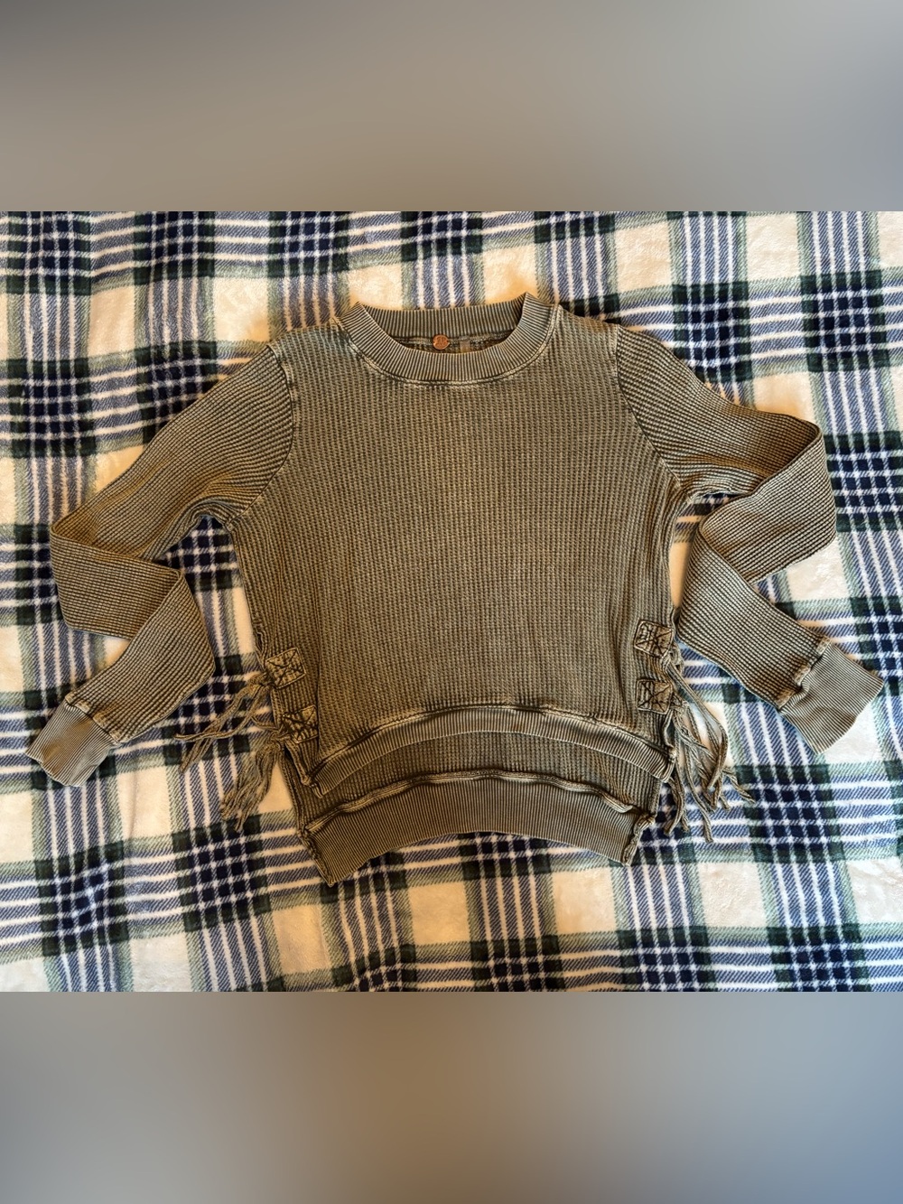 Waffle Light Sweater with Tie Side Cutouts